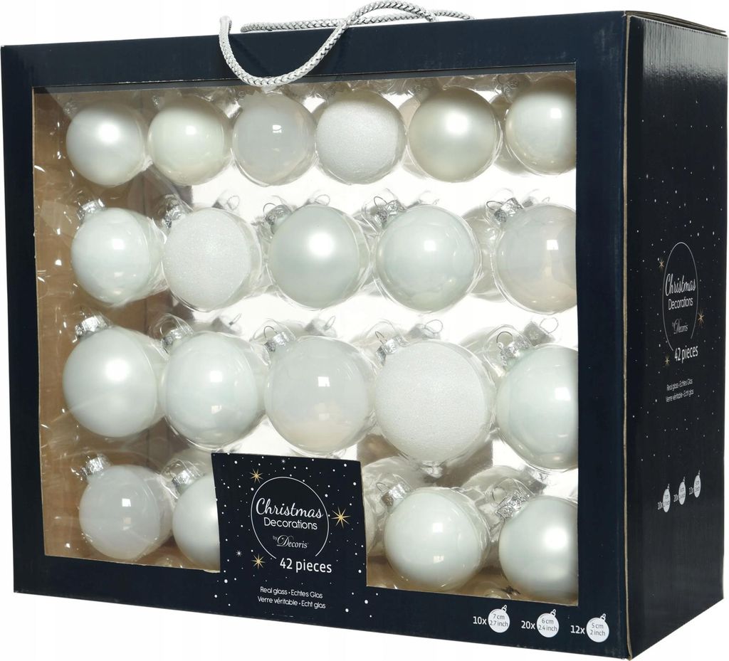 Weihnachtsbaumkugeln-Set 42 Stk. Weiß 5/6/7cm Glanz Matt Produktbild 