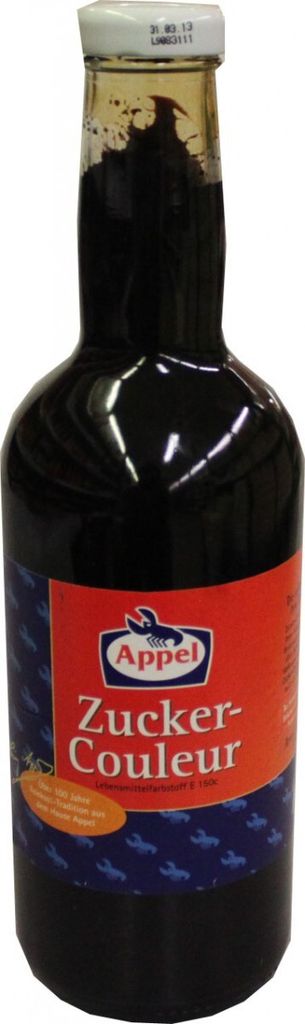 A bottle of Appel Zucker Couleur on a white background.