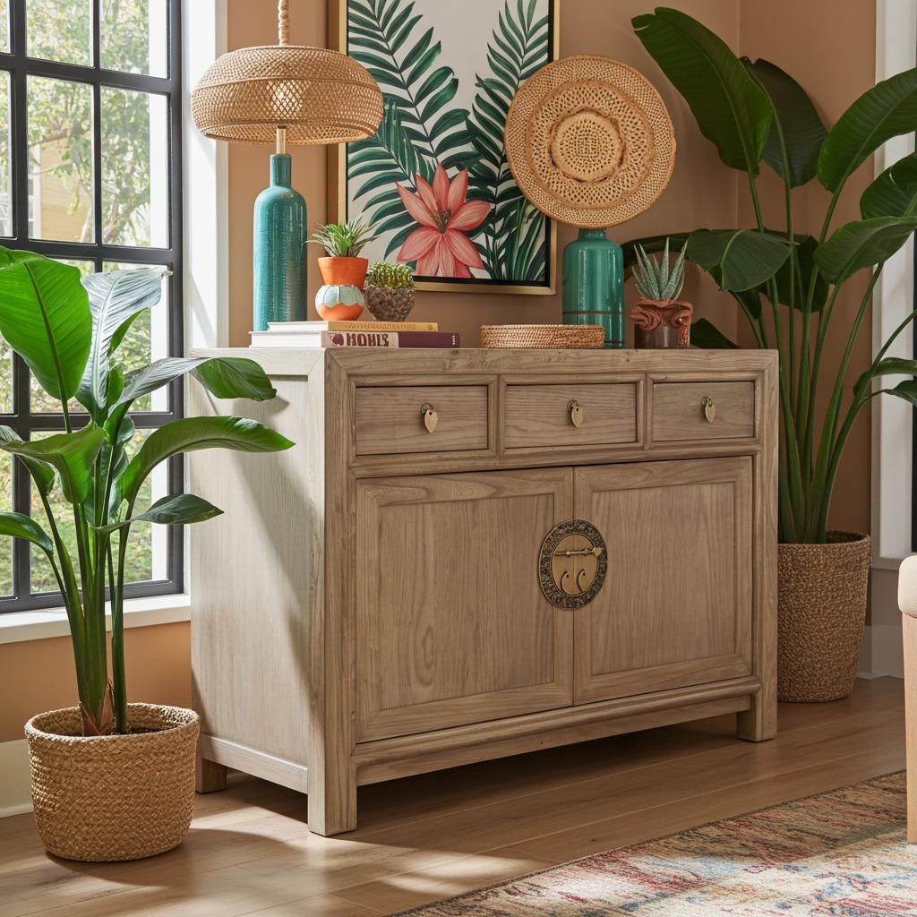 OPIUM OUTLET Chinesische Kommode Asia Sideboard orientalischer Schrank asiatische Vintage Möbel Anrichte Hochzeitsschrank komplett montiert natur