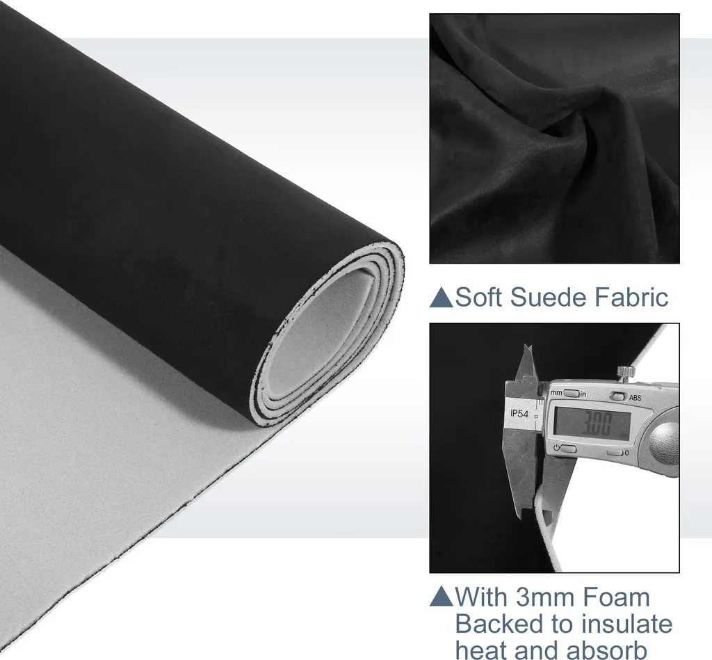 Revêtement de Plafonnier en Daim Noir 120cm avec Support Mousse Confort