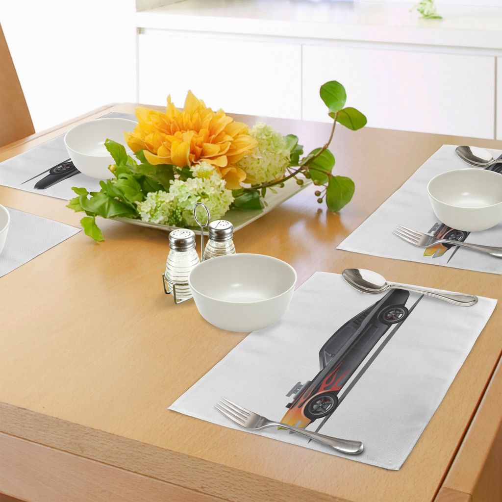 ABAKUHAUS Autos Platzmatten, Custom Design Muscle Car mit Kompressor und Flammen Roadster Retro-Stil, Tiscjdeco aus Farbfesten Stoff für das Esszi...