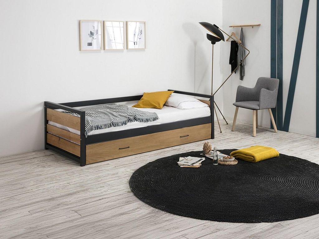 Vente-unique 8435178377524, Trundle bed, Rechteckig, Metall, Schwarz, Holz, 120 kg, 985 mm