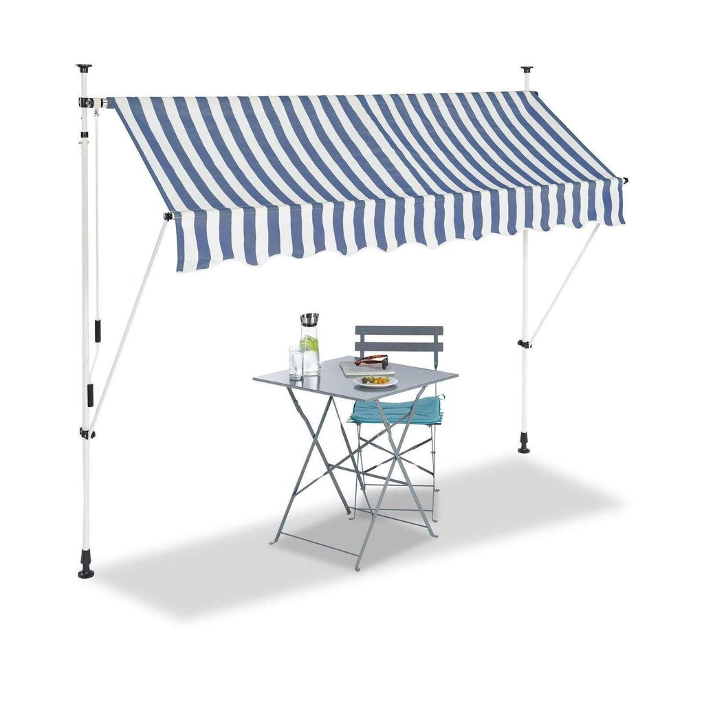 Bc-elec - HHYVA2512-Bluewhite Manuell einziehbare Markise für Terrasse & Patio 250x120cm weiß und blau