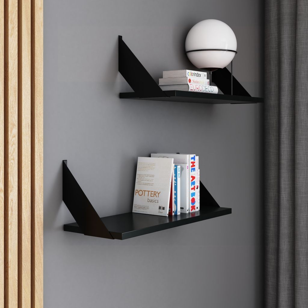 AKKE Schwarz Hängeregal FLAT modern LOFT-style LxB: 80x20 cm