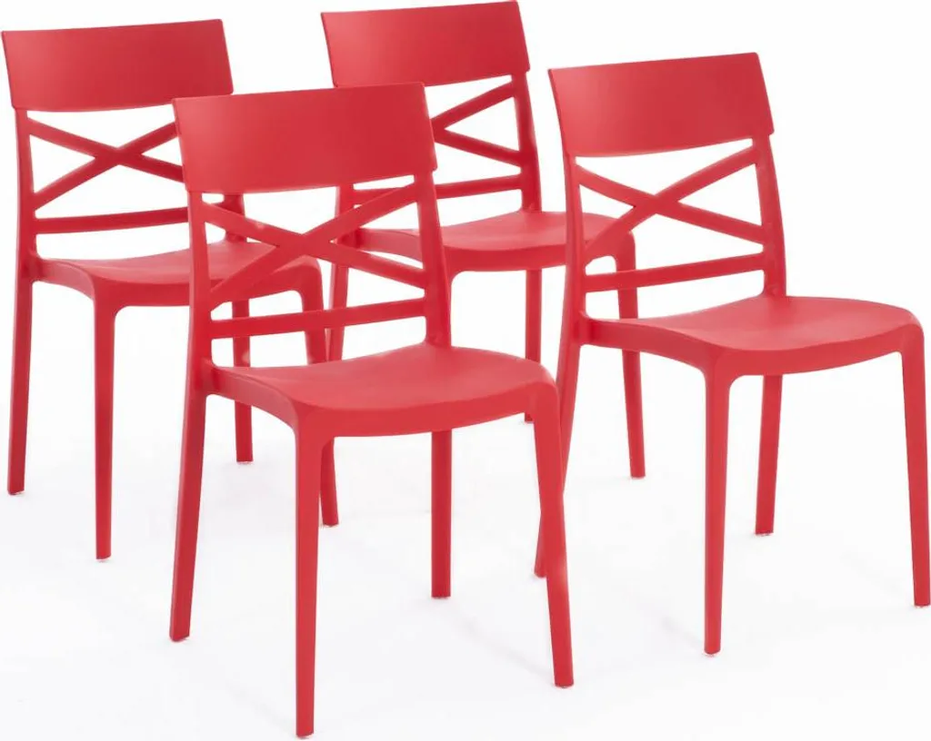 Chaises de Restaurant et Terrasse Rouges MARTINA - Lot de 4 Empilables