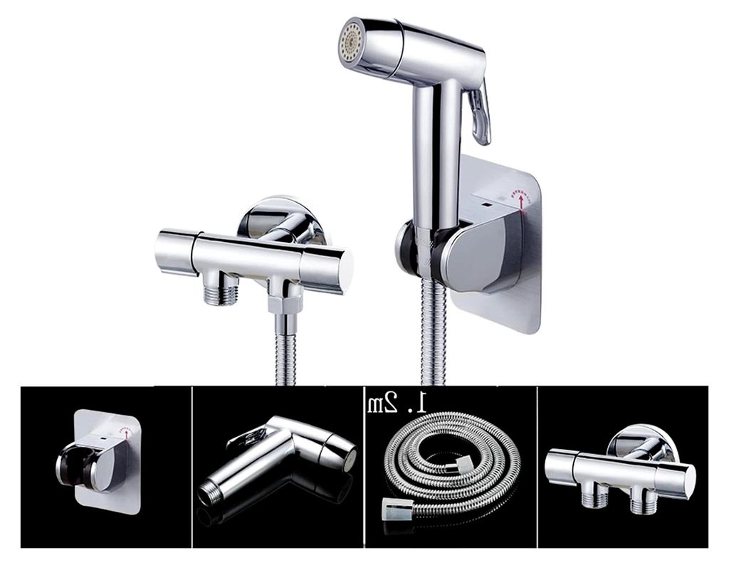 Handsprüher for die Toilette, verchromter Baby-Stoffwindel-Sprüher, tragbarer Hand-Toilettensprühkopf mit Schlauch und Halterung, for Damenwäsc...