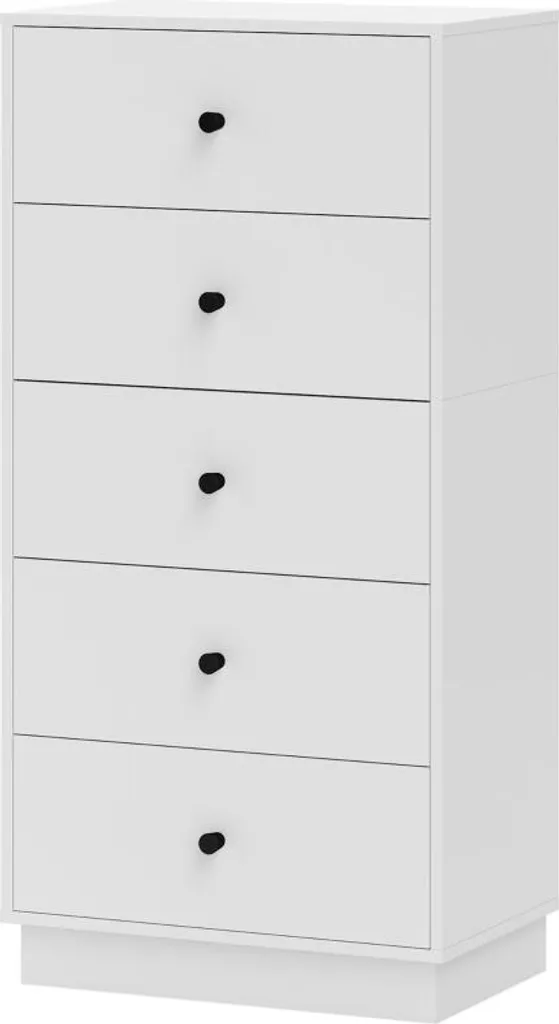 Commode blanche 5 tiroirs 47x29x95 cm en aggloméré pour salon et chambre