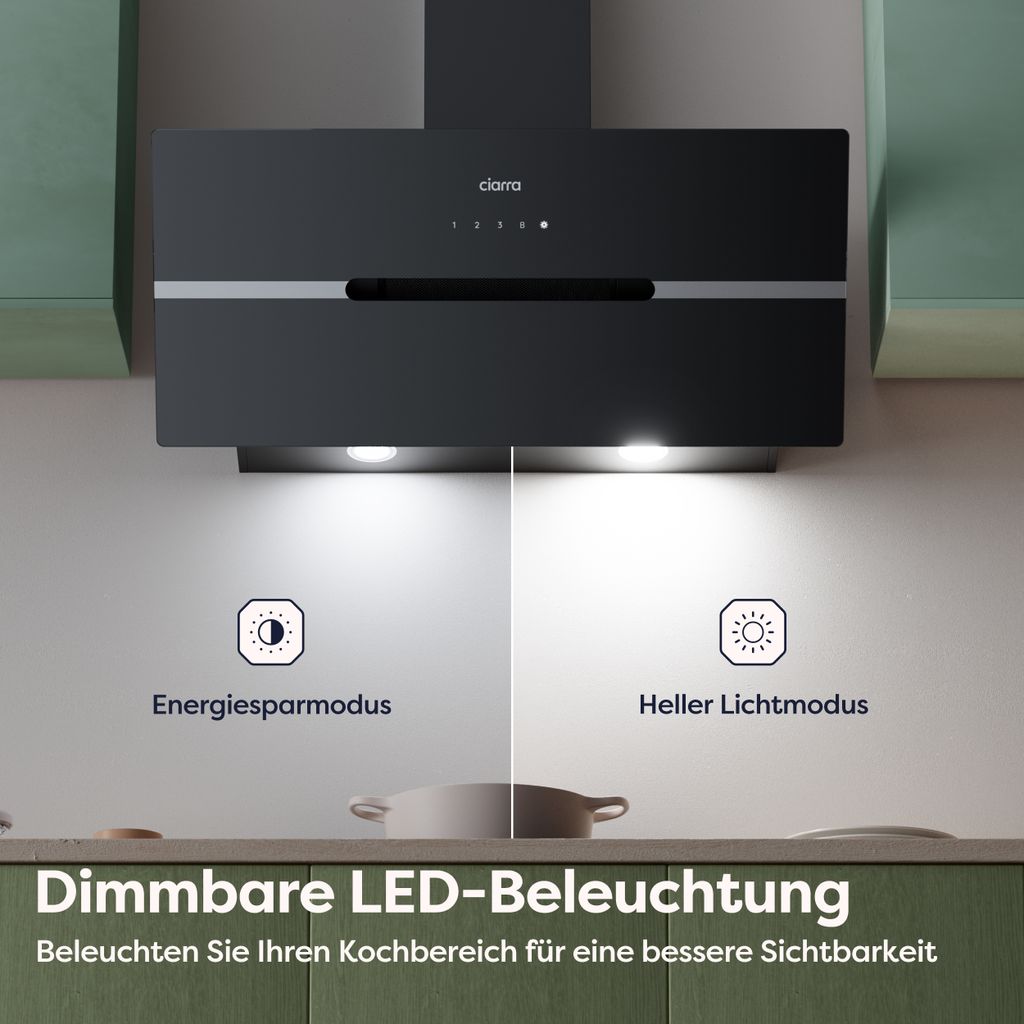 CIARRA Kopffreihaube A+++ 650 m³/h Dunstabzugshaube 90cm Produktbild 3