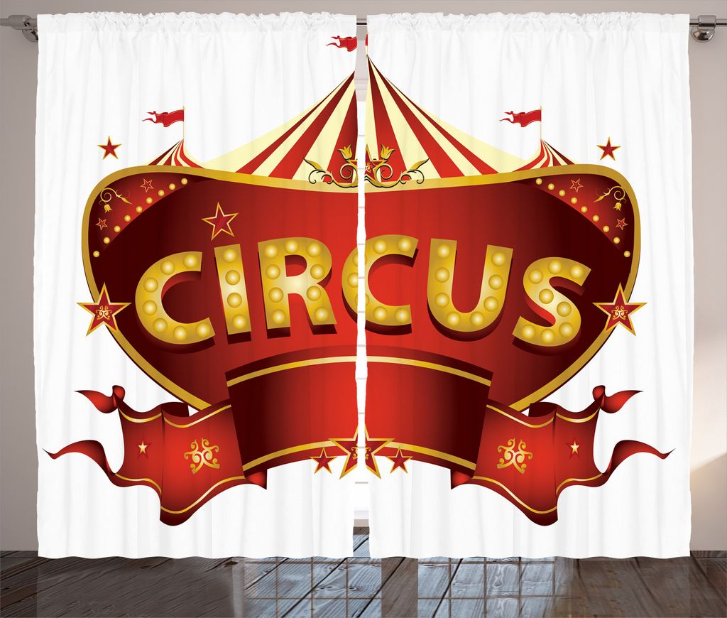 ABAKUHAUS Zirkus Rustikaler Vorhang, Karneval Zeichen Nachtleben, Wohnzimmer Universalband Gardinen mit Schlaufen und Haken, 280 x 245 cm, Gelb Wei...
