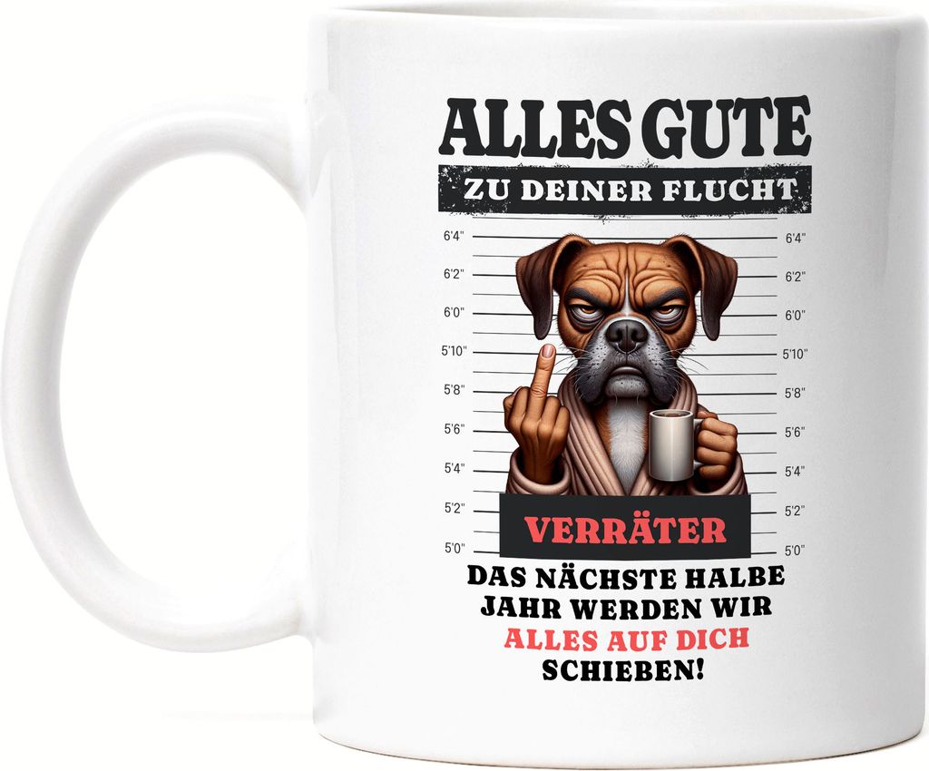 Alles Gute zu deiner Flucht Tasse weiß Verräter Kollegen Geschenkidee Abschied Büro Humor