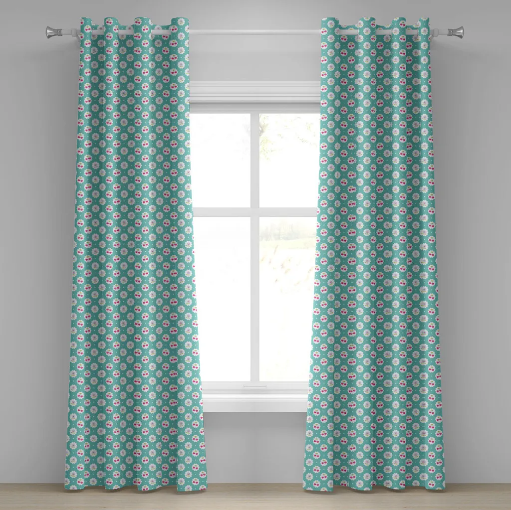 Paire de rideaux décoratifs 280x245 cm vert océan à motif pois et fleurs