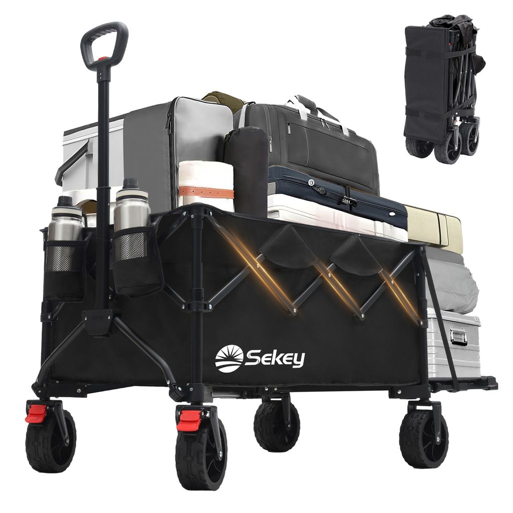 Sekey Klappbar Bollerwagen mit Faltbarer Heckklappe, 175L & 250L 120KG, Schwarz