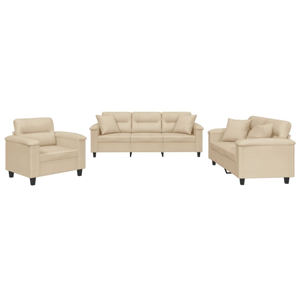 "SALE 2026"3-tlg. Sofagarnitur - elegantes Design - Couchgarnitur/Wohnzimmer - mit Kissen Creme Mikrofasergewebe - 90x77x80cm - Klassische Sofas DE...
