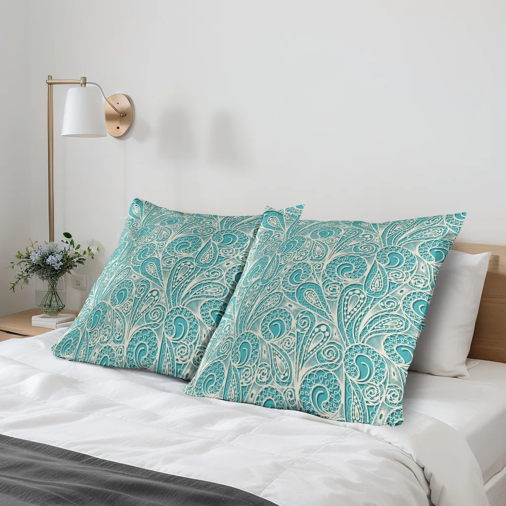 2 Federe Cuscini Grandi 80x80 Turchese e Bianco ABAKUHAUS Pizzo