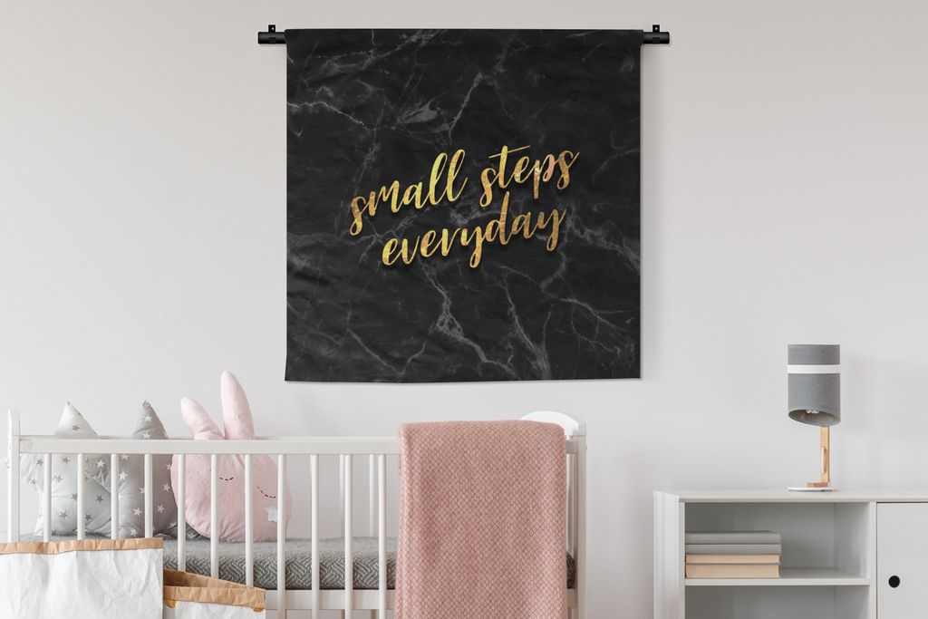 MuchoWow Wandteppich Wandbehang Zitate - Schritt - Marmor 90x90 cm Tapisserie Dekoration Wandtuch - Wandaufhänger