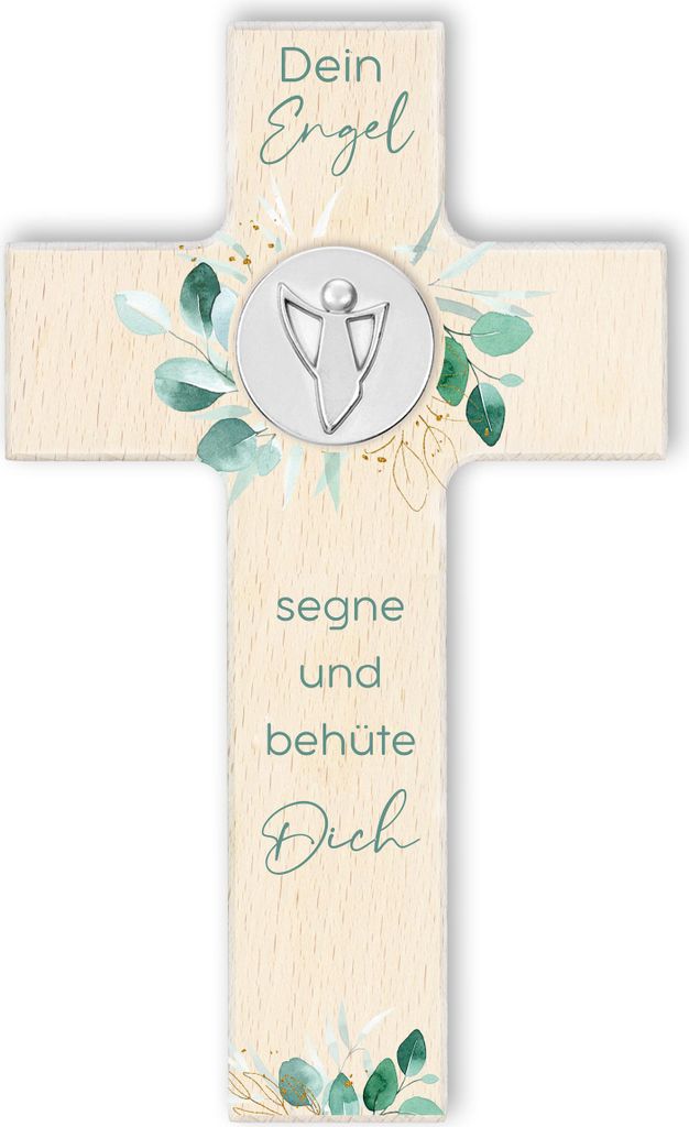 FRITZ COX Holzkreuz "Dein Schutzengel segne und behüte Dich" - christliches Geschenk für Kinder und wunderschön im Kinderzimmer | natur Holz, 15cm