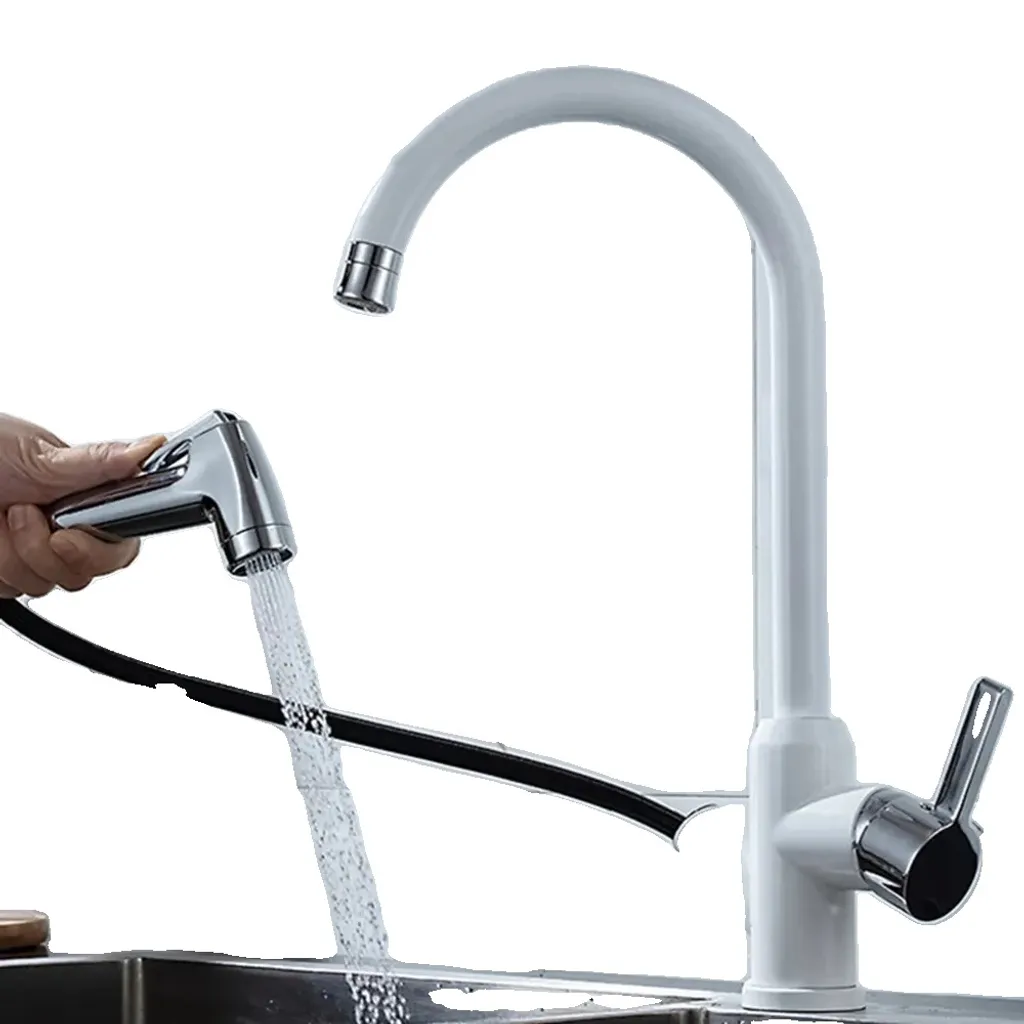 Rubinetto da cucina flessibile, in acciaio inox resistente, opzione acqua calda e fredda, 04027WH