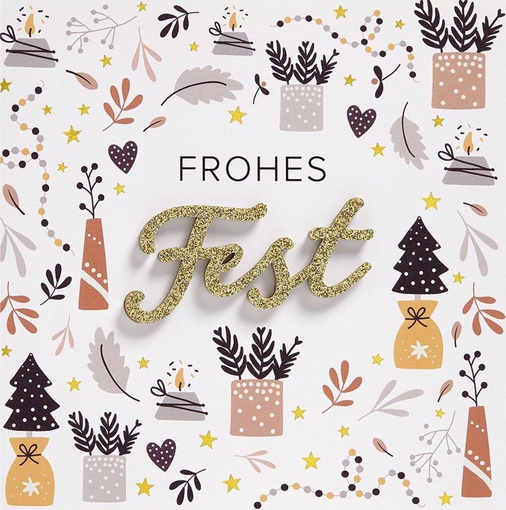 Weihnachten Lettering Grußkarte mit Briefumschlag Quadratisch Frohes Fest Bäume