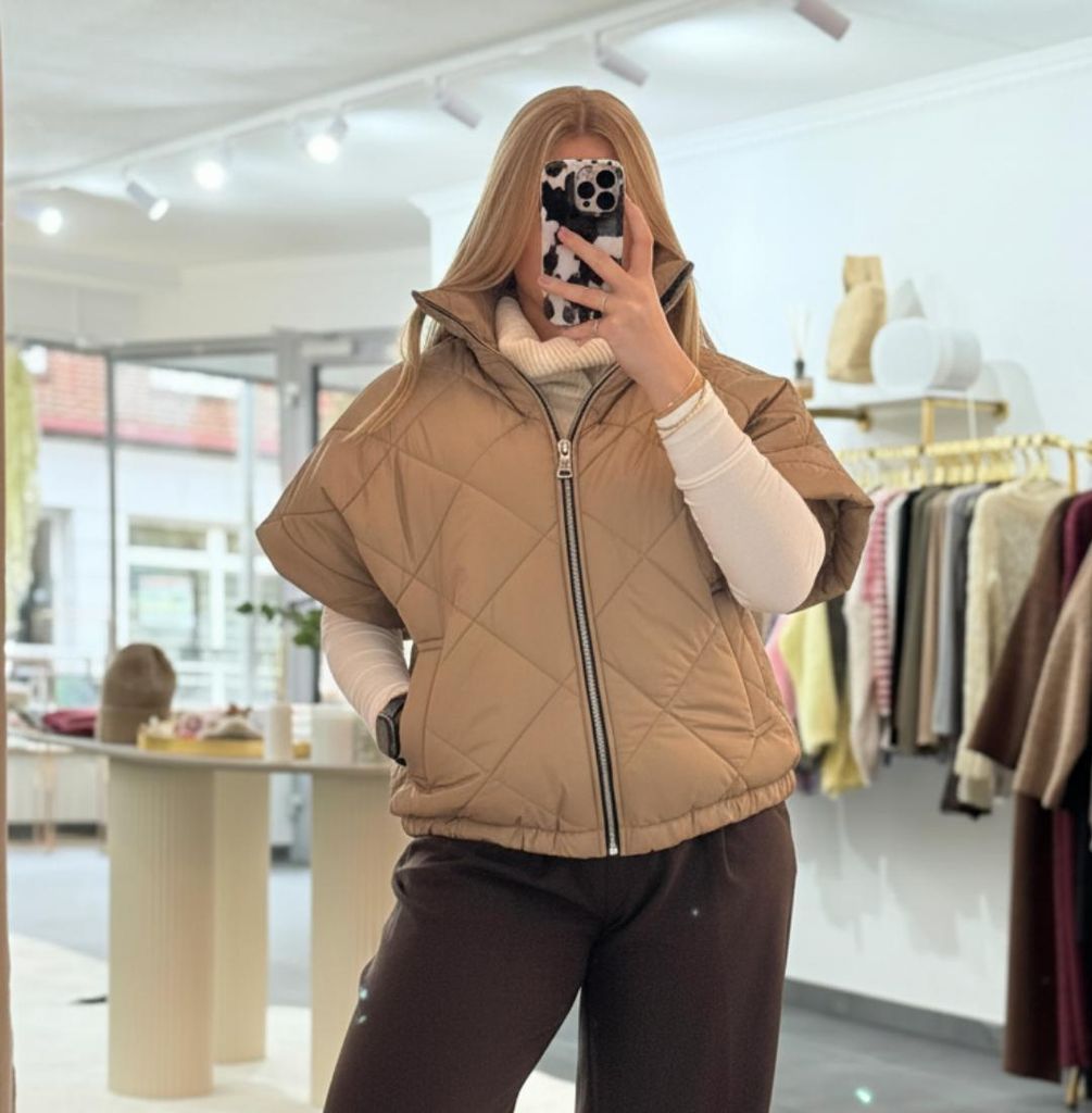 Steppweste Damen "Marie" Hellbraun mit Reißverschluss, Frauen Weste, Bodywärmer Westen Outdoor Jacke Frau, kurzarm Weste, für Herbstzeit Stepp W...