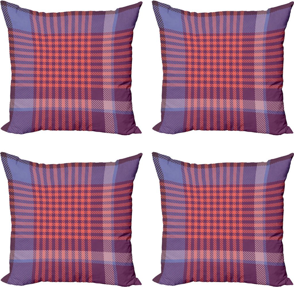 ABAKUHAUS Kariert Kissenbezug Set (4 Stück), Retro Britische Kultur, Moderner Doppelseitiger Digitaldruck, 60 cm x 60 cm, Lila Lavendel-orange