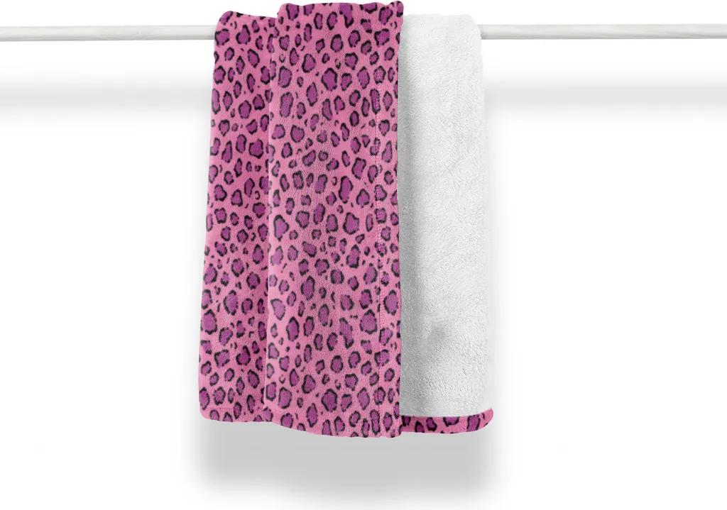 ABAKUHAUS Safari Morbida coperta in pile di flanella, motivo maculato leopardato, confortevole peluche per interni ed esterni, 125 x 175 cm, rosa e rosa baby