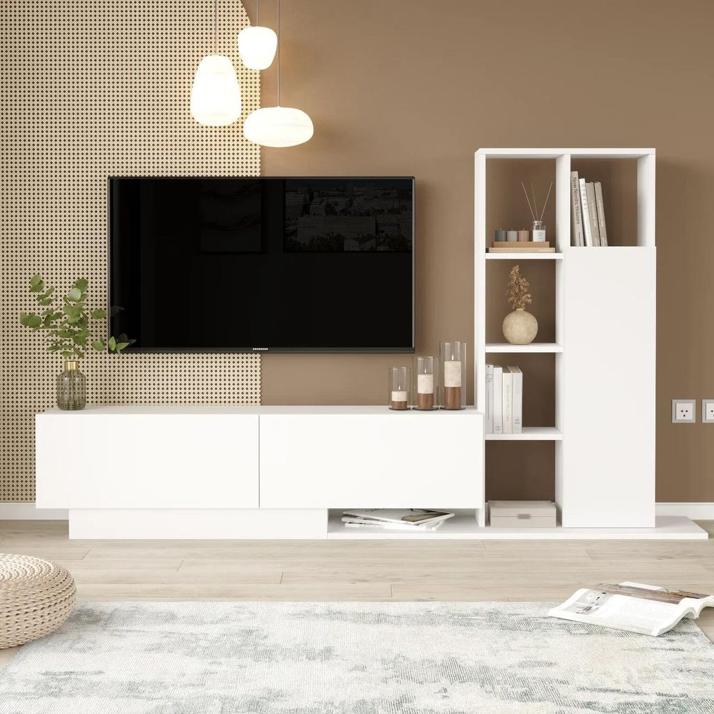 TV-Wand Blaze modern weiß, melaminbeschichtet, mit Produktbild 