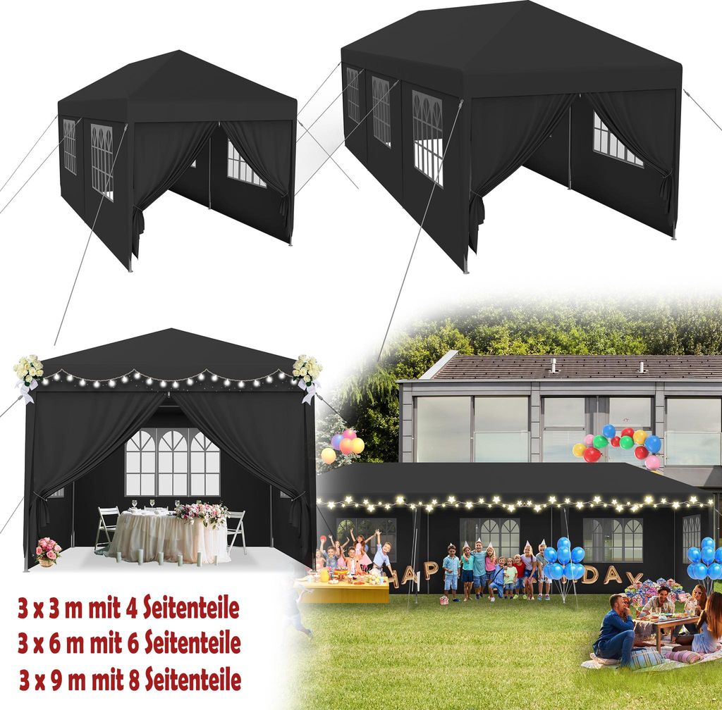 LARS360 3x6 m Pavillon Partyzelt Zelt Wasserdicht Festzelt Bierzelt Gartenzelt Outdoor Partyzelt Gartenpavillon UV Schutz mit Seitenteilen und Fens...