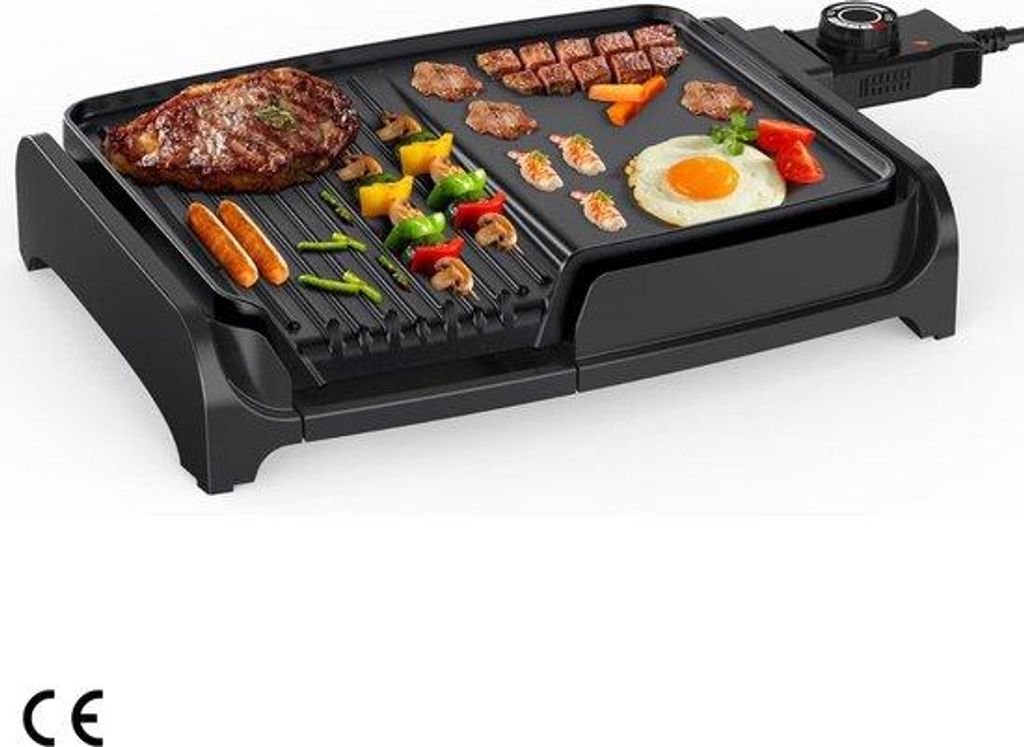 Zweifach-Verwendung Elektrische Grillplatte - Leistungsstarker 1600 W Tafelgrill mit 5 Einstellbaren Temperaturstufen und Anti-Anhaftbeschichtung