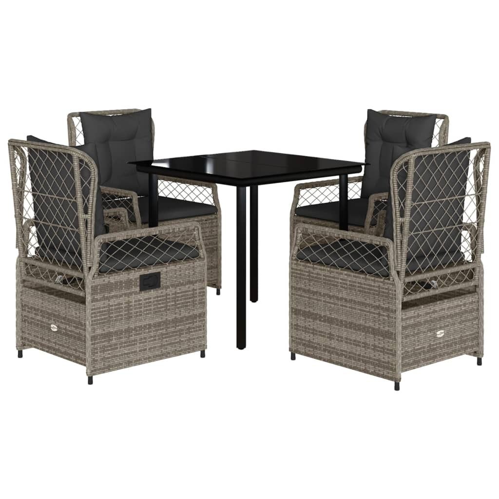 5-tlg. Garten-Essgruppe mit Kissen Grau Poly Rattan