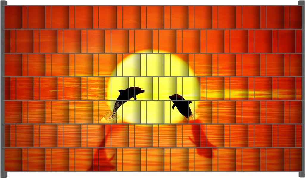 Wallario Zaunsichtschutz mit Motiv Delphine im Sonnenuntergang für Ein- und Doppelstabmatten Zäune in der Größe 250 x 140 cm