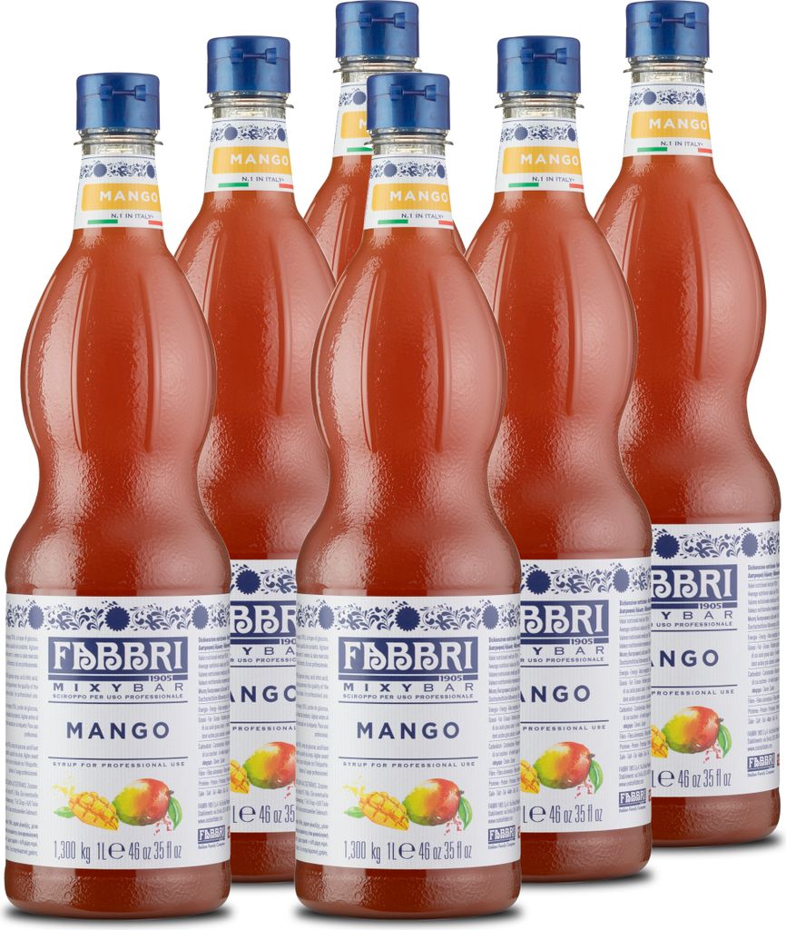Food-United MIXYBAR-MANGO-FABBRI Sirup 6x1L PET-Flasche – Sciroppo di Mango Italien - ohne Aroma- Farb- & Konservierungsmittel geeignet für Fruc...