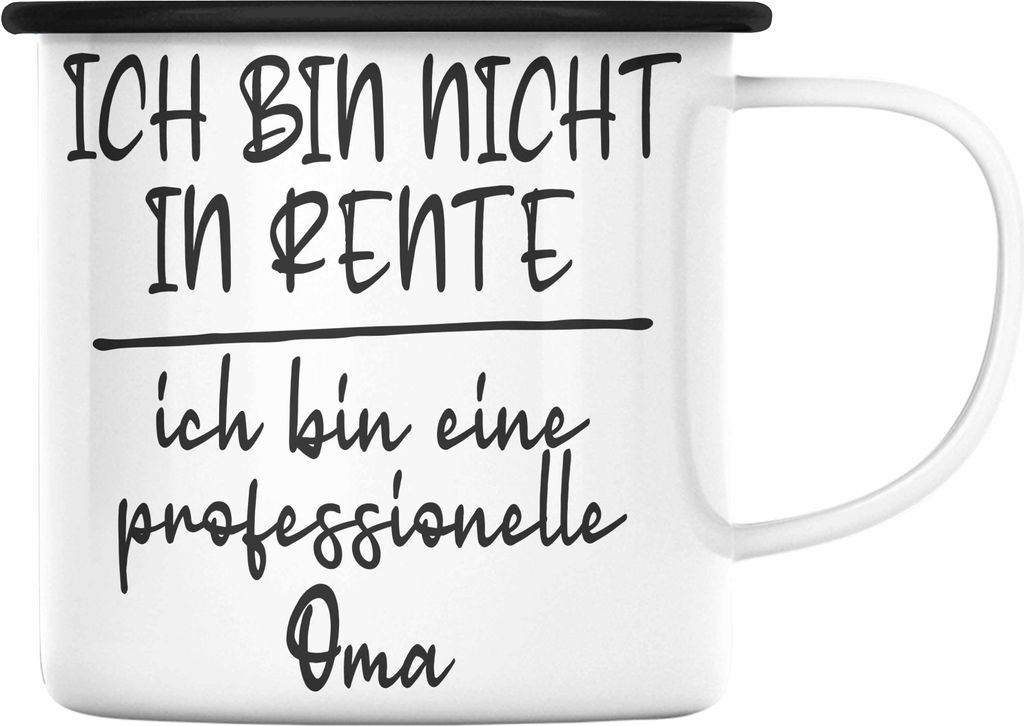 Trendation - Professioneller Oma Geschenk Rente Geschenkidee Emaille Tasse Grossvater (Schwarz)