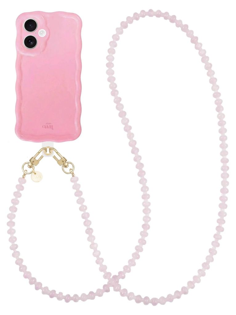 Glossy Wavy Hülle Bubble Blush - Dusty Pink Cord (Lange Handykette) - Kompatibel mit iPhone 16