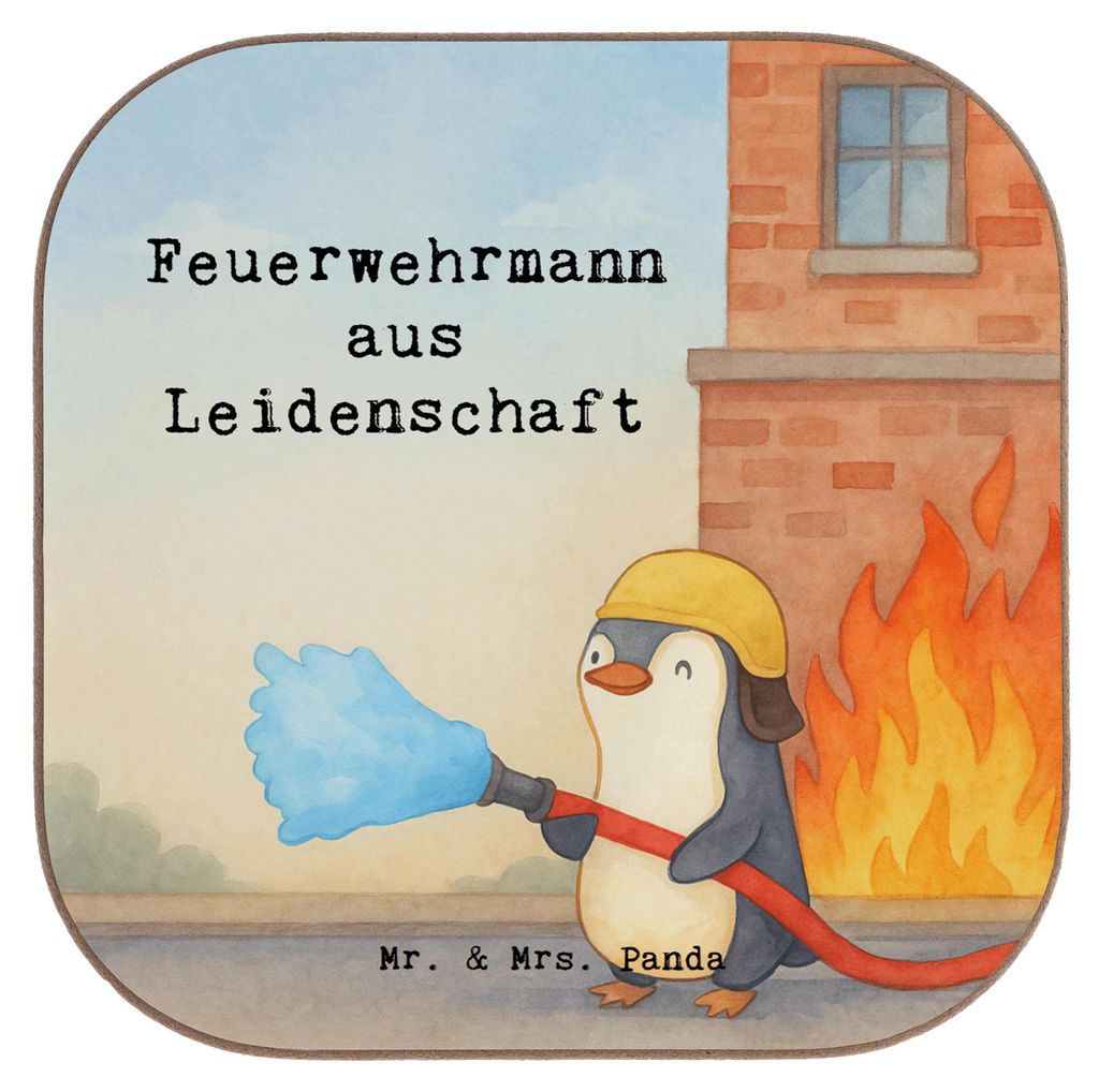 Mr. & Mrs. Panda Getränkeuntersetzer Feuerwehrmann Leidenschaft Design - Weiß - Geschenk, Coaster, Tassenuntersetzer, gläseruntersetzer, Spruch,...
