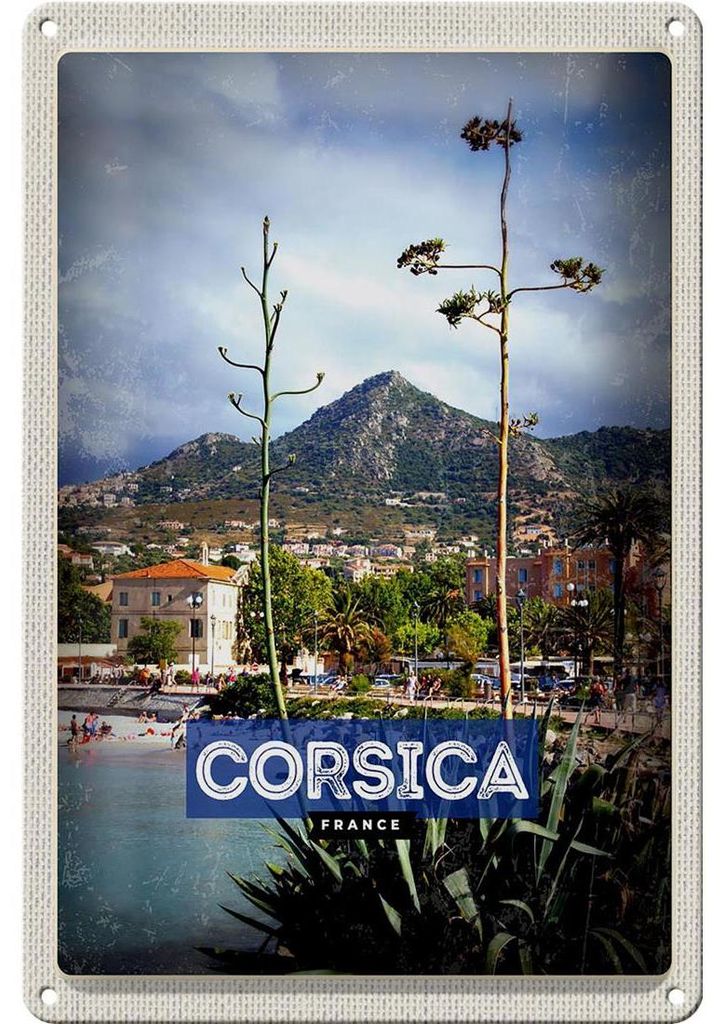 Blechschild Reise 20x30cm Corsica France Frankreich Panorama