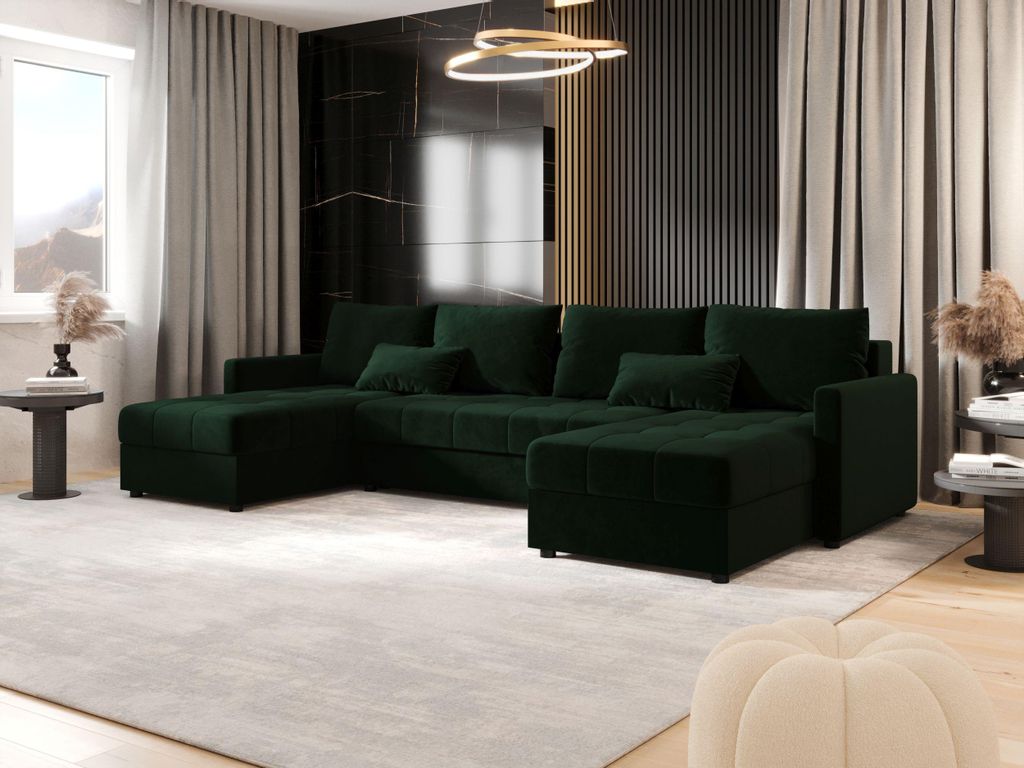 BEDANTE Ecksofa MOS U BIS Itaka 10 Dunkelgrün mit Schlaffunktion U-Form Sofa mit Stauraum Bettkasten Wohnzimmersofa Couch Sofa Bettsofa Bettkasten...