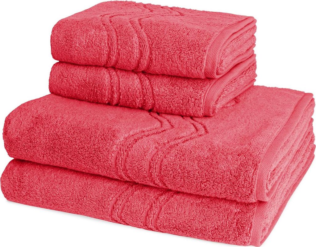 Ross Cashmere feeling 2 X Handtuch 2 X Duschtuch im Set Walkfrottee aus Baumwolle 520 g/m², Weich saugstark mit Aufhänger Kordel, Wellenmuster un...