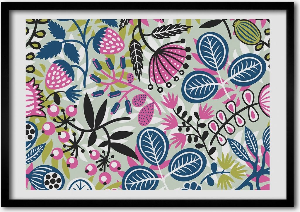Bild - Bilder - Bilderrahmen - 70 cm x 50 cm - MDF-Rahmen, Wandkunst Blumenmuster