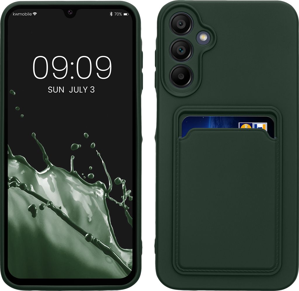 kwmobile Handyhülle kompatibel mit Samsung Galaxy A15 5G Hülle - Handy Cover mit Fach für Karten - in Dunkelgrün