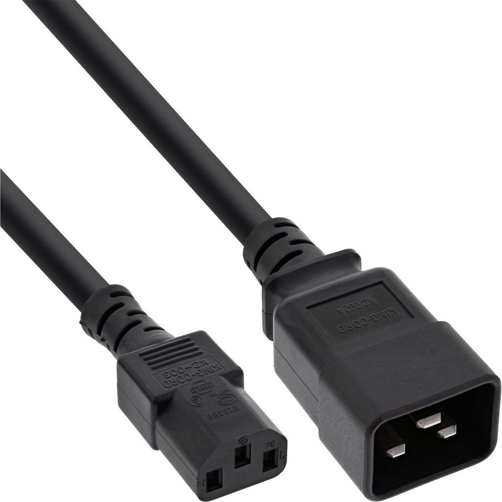 InLine Netz Adapterkabel, IEC 60320 C20 auf C13, 3x1,5mm², max 10A, 1m