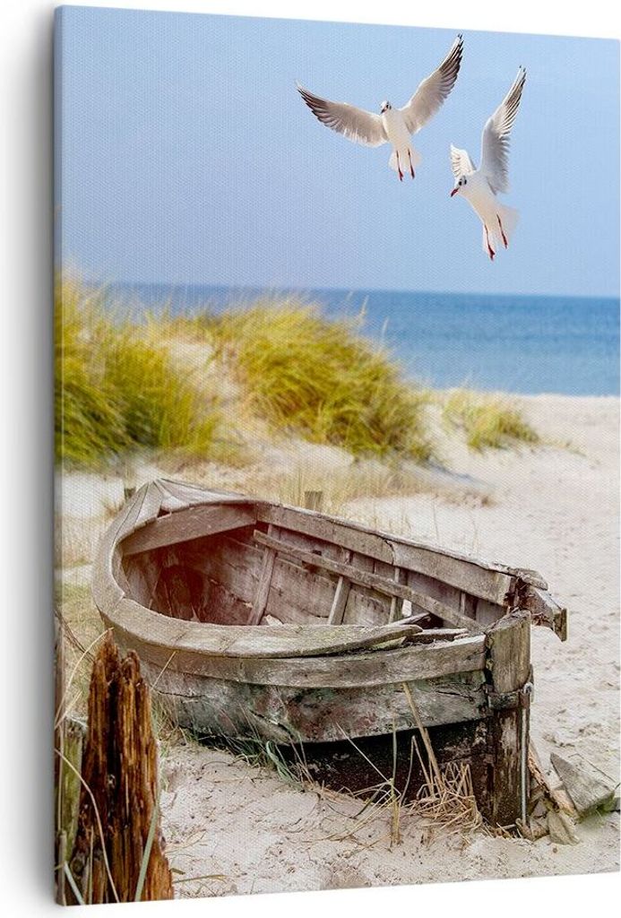 Bild auf Leinwand - Leinwandbild - Einteilig - Strand Möwen £ódŸ - 50x70cm - Wand Bild - Wanddeko - Wandbilder - Leinwanddruck - Kunstdruck - W...