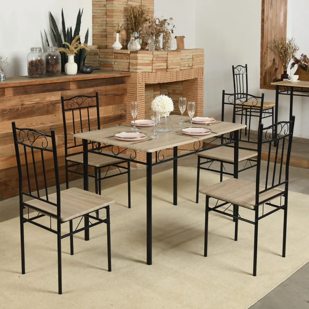 HJ WeDoo Ensemble Table à Manger 4 Chaises Bois et Métal Style Industriel - 3