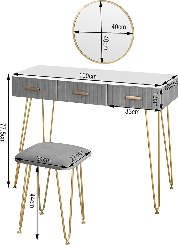 WOLTU Schminktisch mit Hocker&Schubladen Tischplatte Produktbild 3