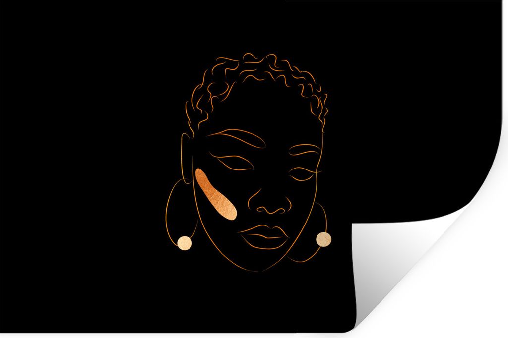 MuchoWow Wandtattoo Wandsticker Wandaufkleber Frau - Gold - Strichzeichnung 30x20 cm Selbstklebend und Repositionierbar - Wierderverwendbar - Sel...