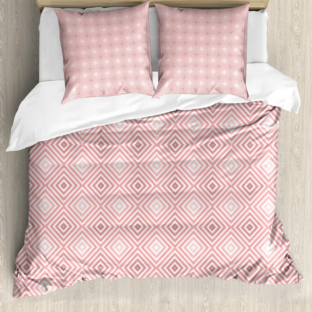 Set Copripiumino Rosa Pallido Rhombus Stripes 155x220 cm ABAKUHAUS