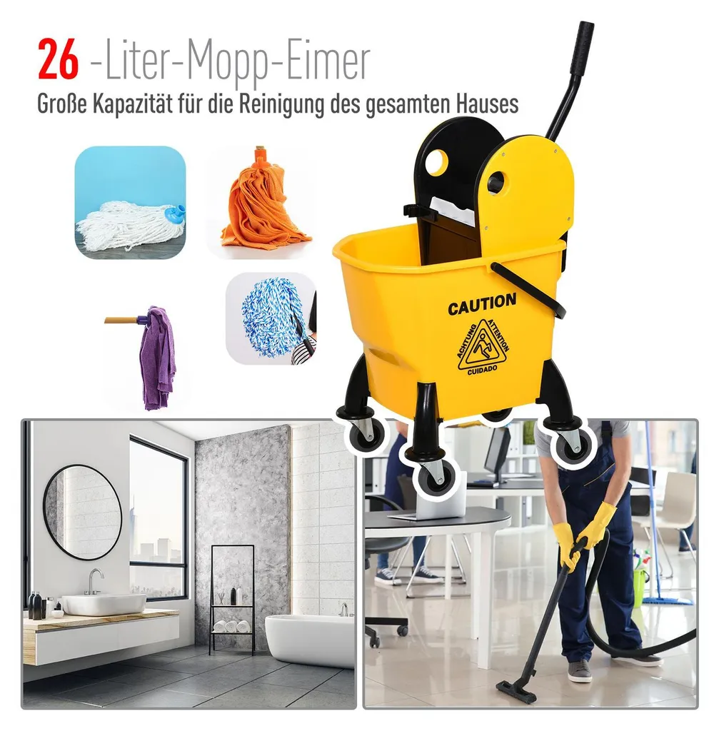 Chariot de ménage compact 26L léger et efficace avec essoreur pro - 4