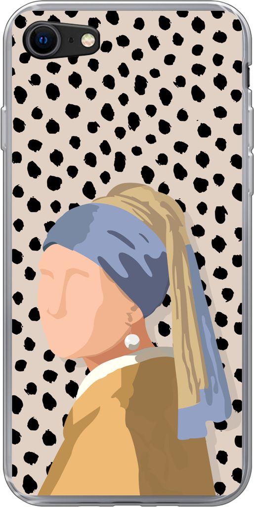 MuchoWow Handyhülle Schutzhülle Hülle für Telefoonhoesje iPhone 8 Pastell - Mädchen mit Perlenohrring - Tupfen - Alte Meister Silikon Softca...