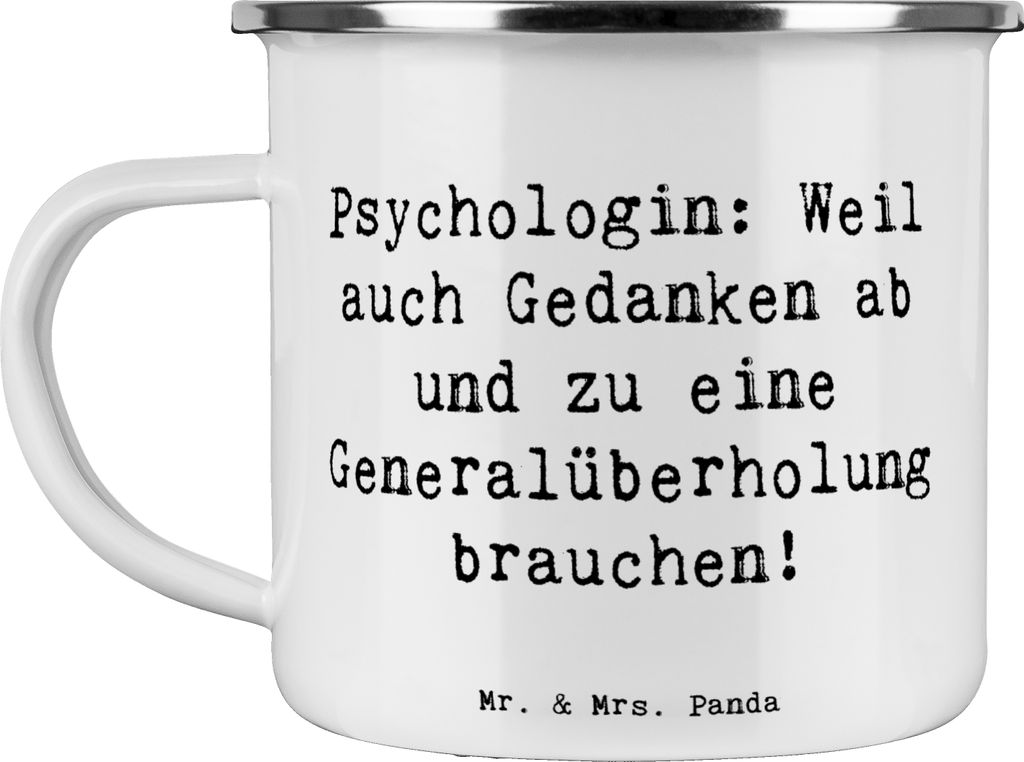 Mr. & Mrs. Panda Pott Spruch Psychologin Gedanken - Weiß - Geschenk, Berufsbezeichnung, Emaille Tasse, Geschenke mit Herz, blechbecher, Psychother...