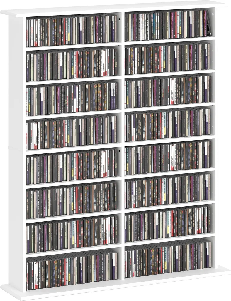 Meuble de Rangement CD et DVD Blanc avec 12 Étagères Réglables - 720 CD