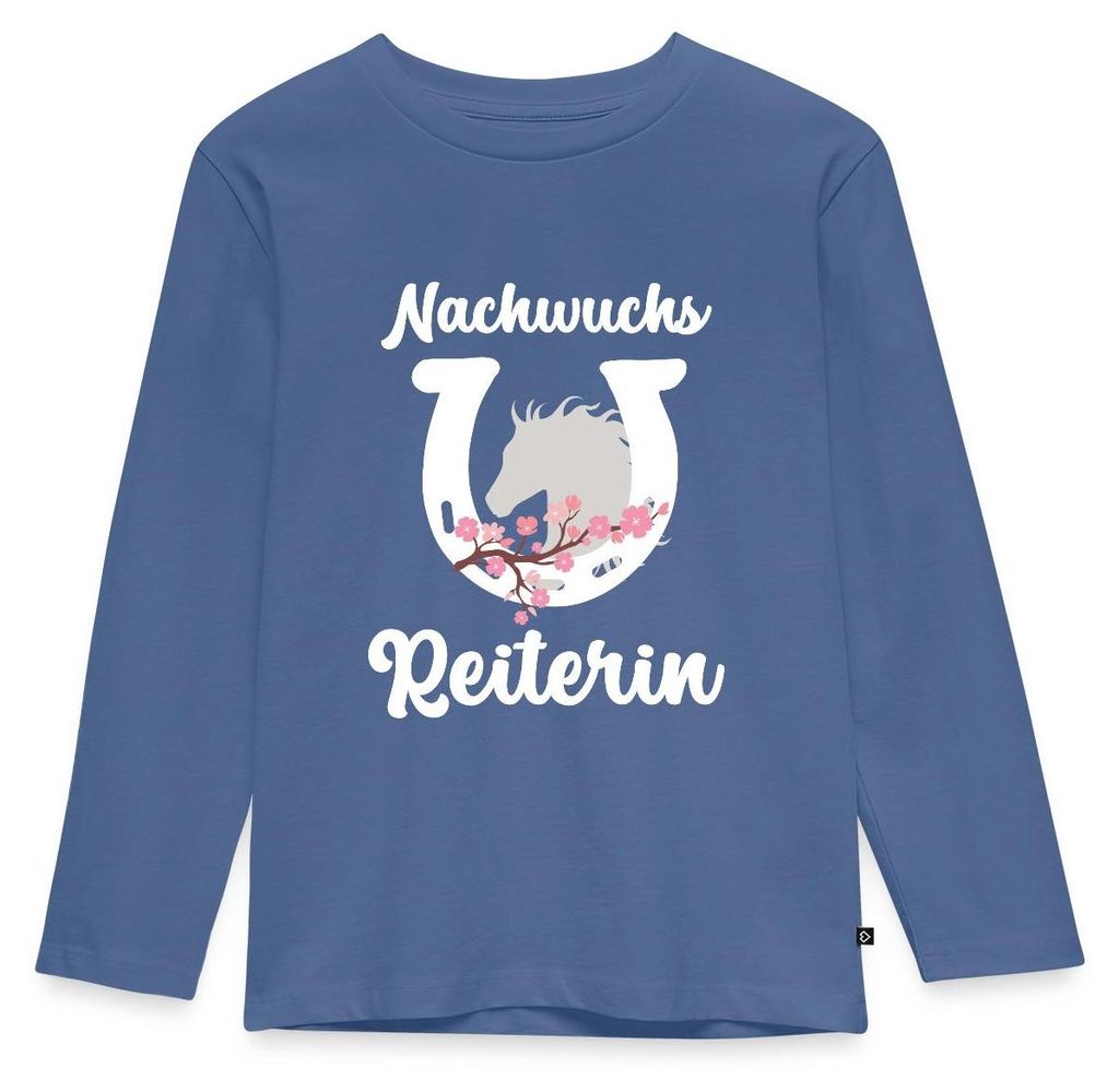 Spreadshirt Nachwuchs Reiterin | Hufeisen Pferdeliebe Kinder Premium Langarmshirt, 98/104 (2 Jahre), Taubenblau